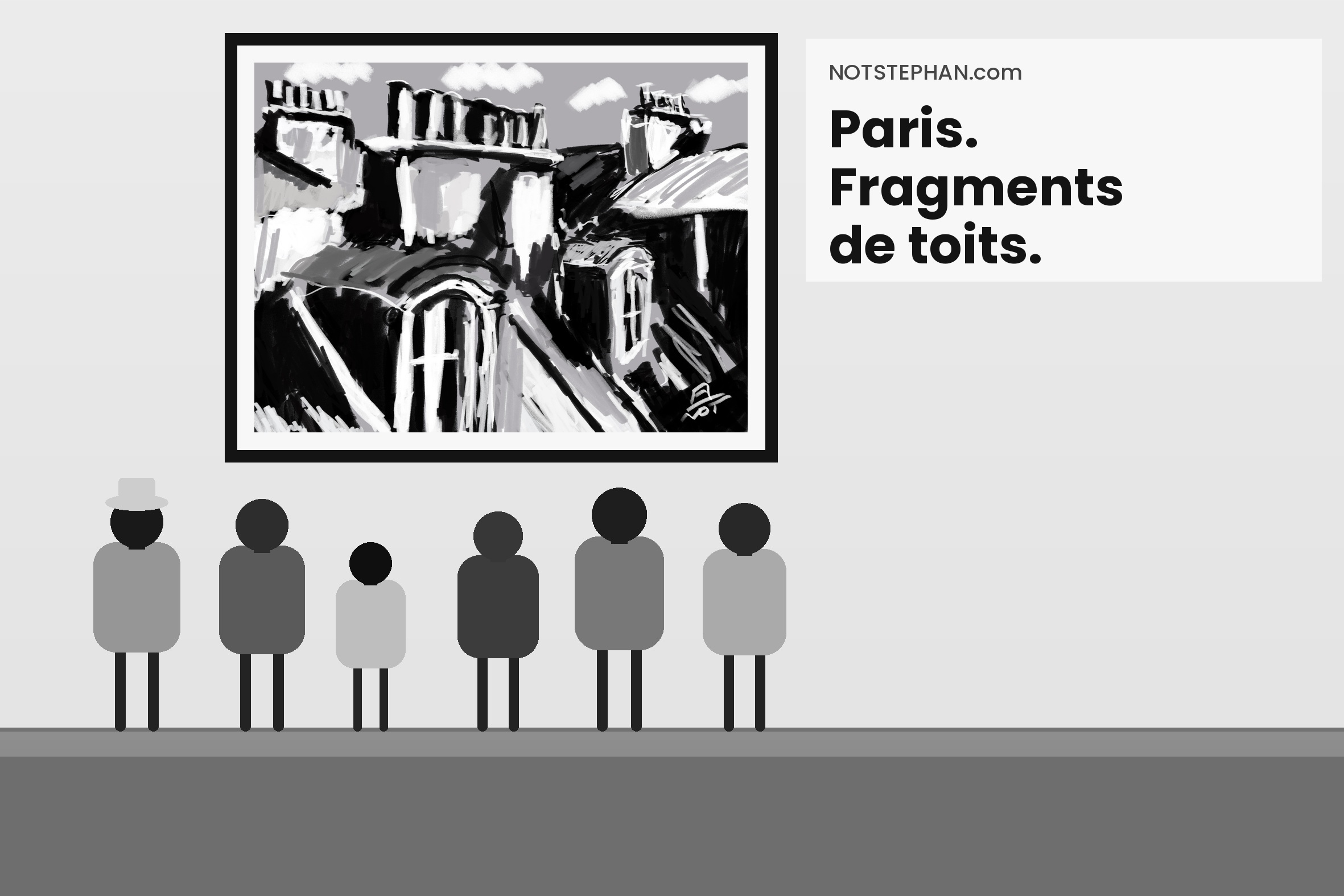 Paris. Fragments de toits. Noir et blanc.