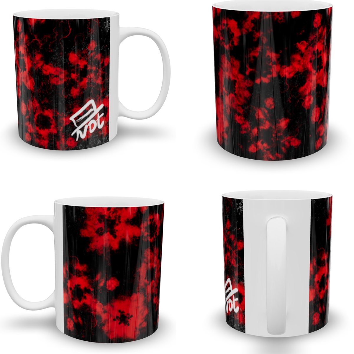 Mug NOTSTEPHAN Noir et rouge — quatre vues du même motif