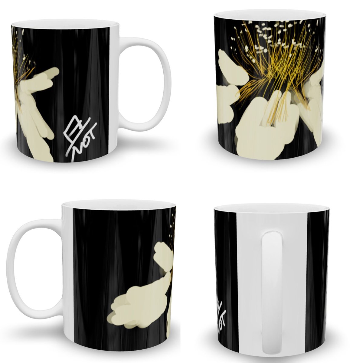 Mug NOTSTEPHAN Noir et or — quatre vues du même motif