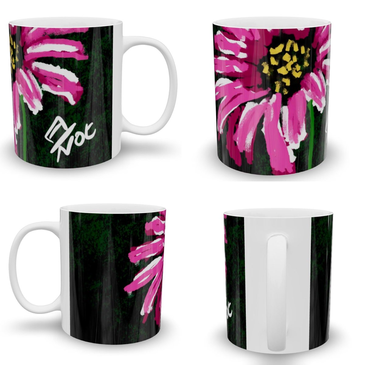 Mug NOTSTEPHAN Rose et vert — quatre vues du même motif