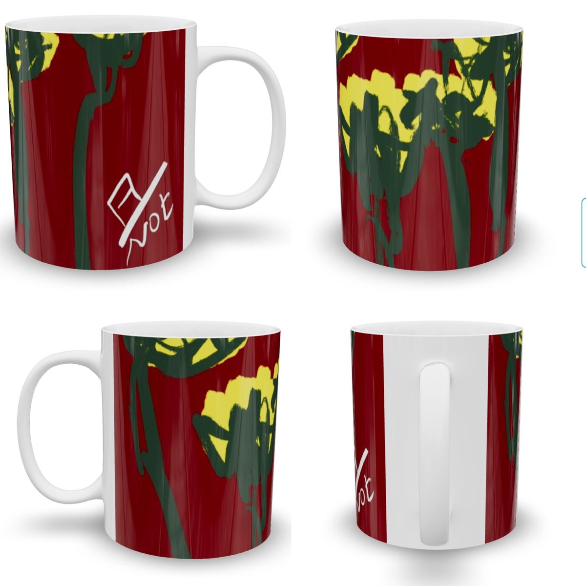 Mug NOTSTEPHAN Rouge et vert — quatre vues du même motif
