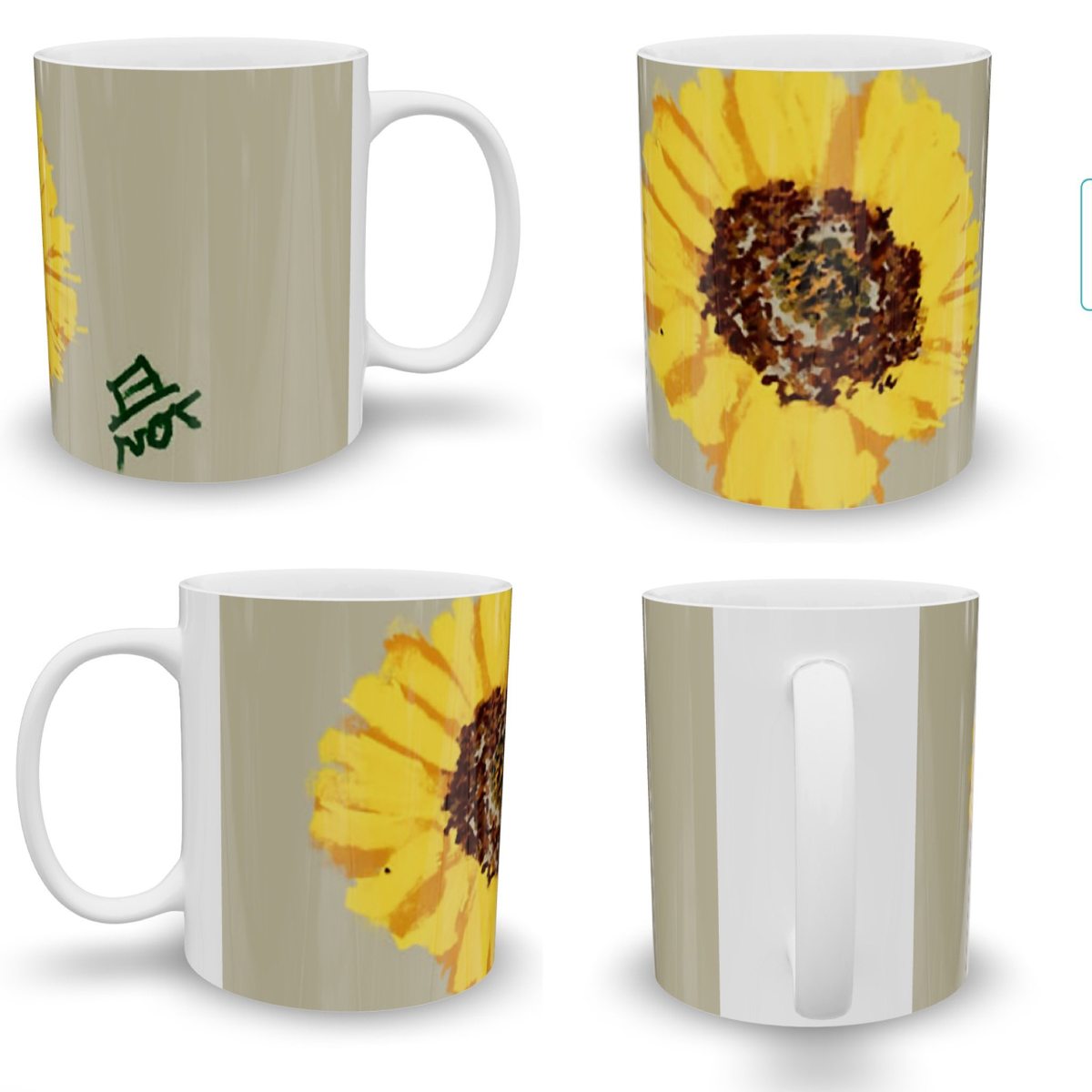 Mug NOTSTEPHAN Tournesol — quatre vues du même motif