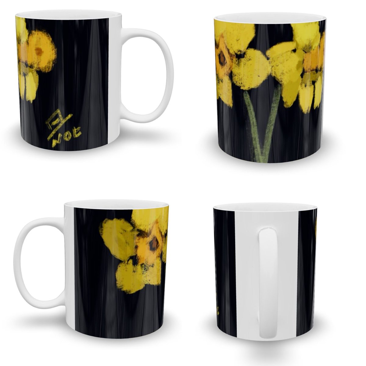 Mug NOTSTEPHAN Fleurs jaunes — quatre vues du même motif