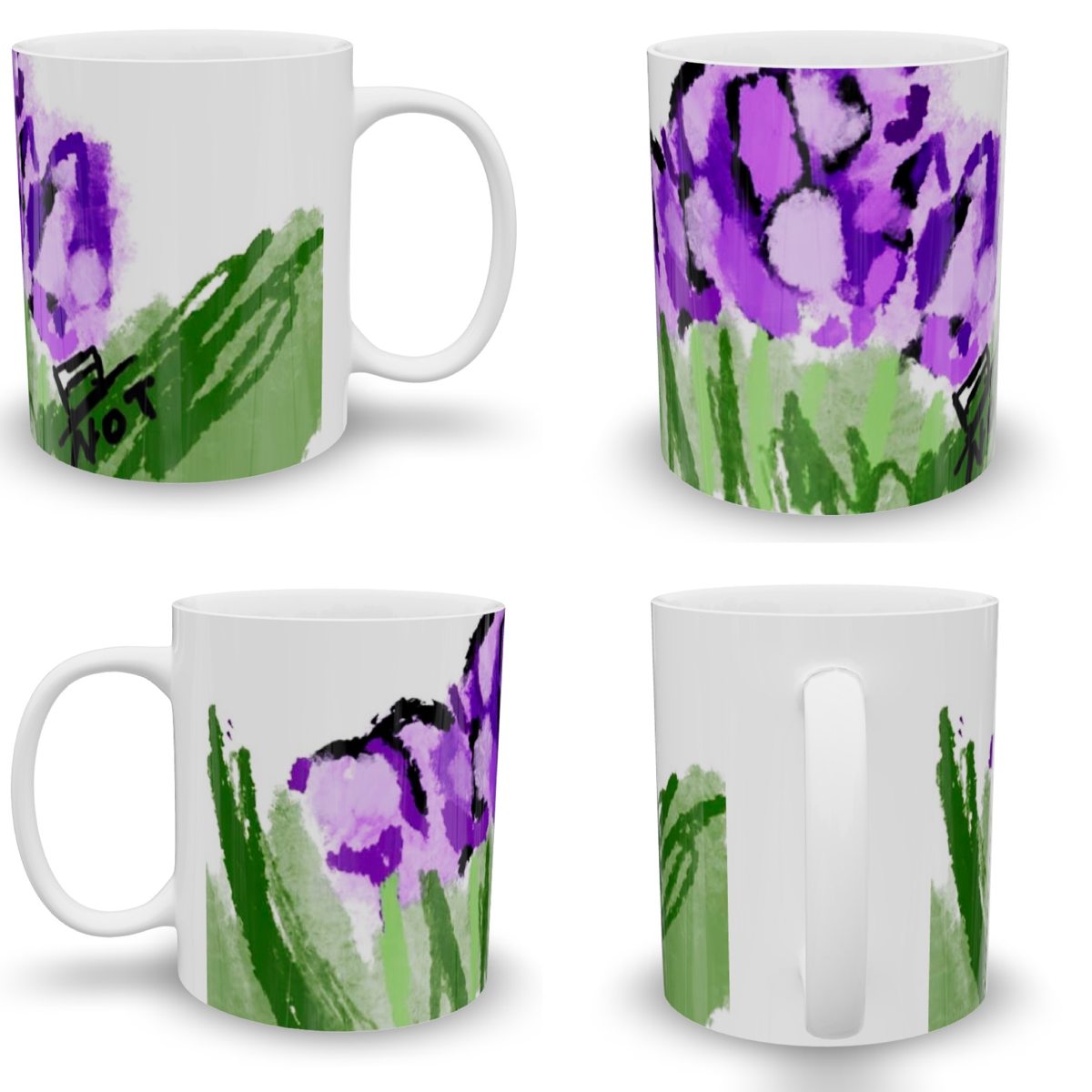 Mug NOTSTEPHAN Violet et vert — quatre vues du même motif