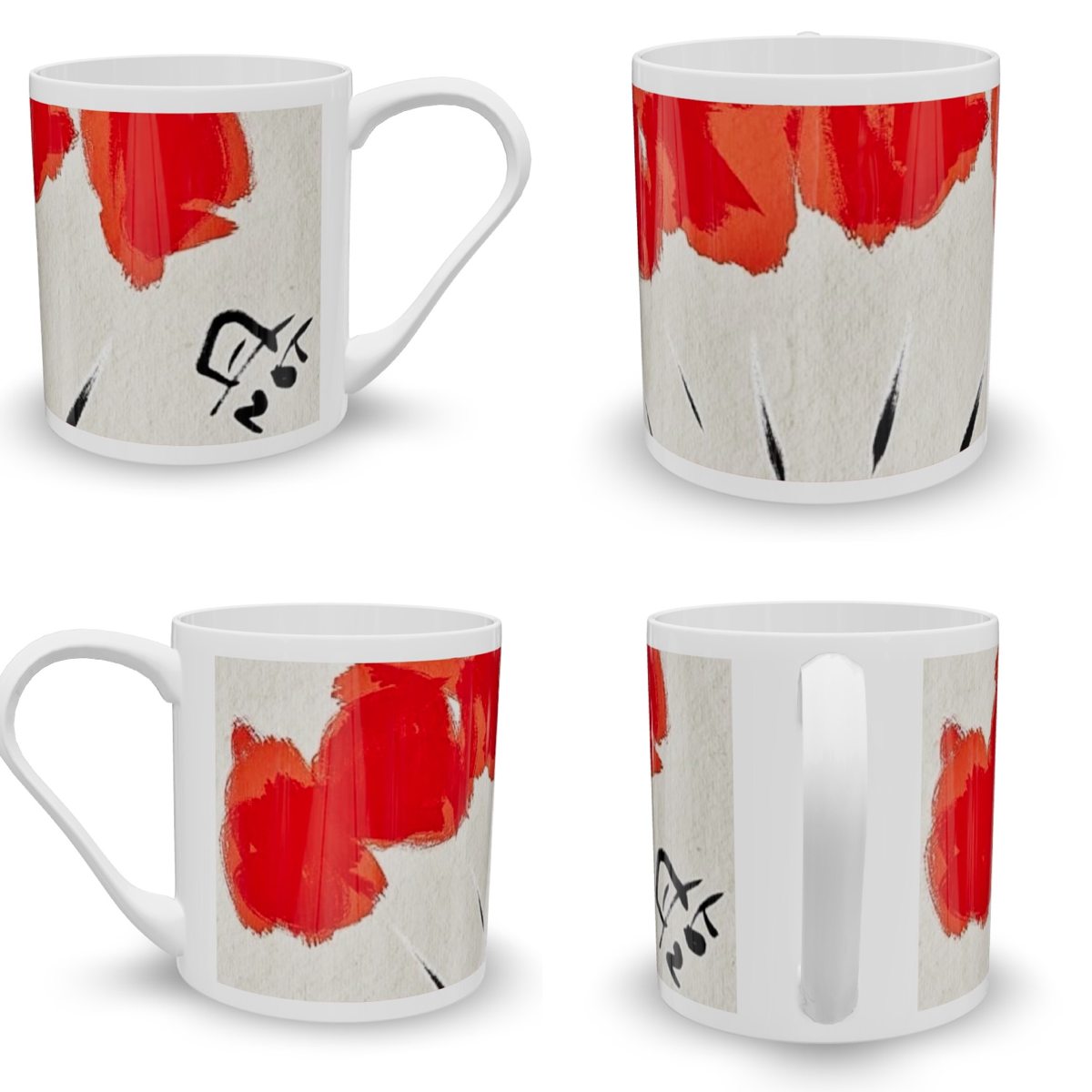 Mug NOTSTEPHAN Fleurs rouges — quatre vues du même motif